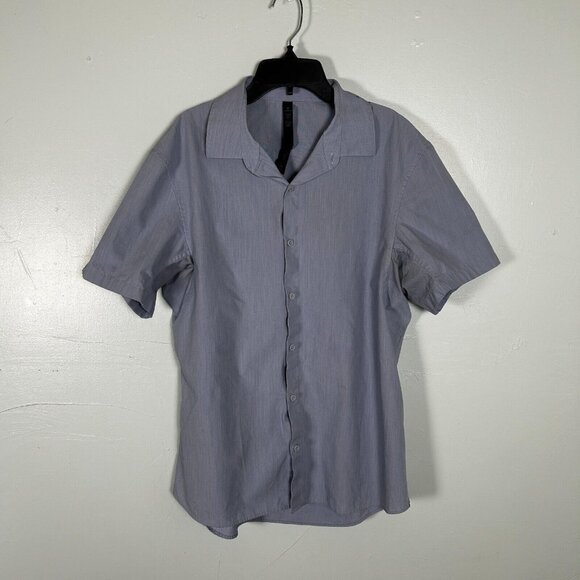 Lululemon Shirt Mens Large Blue Active wear Airing Easy Short Sleeve Button Up - Picture 1 of 7